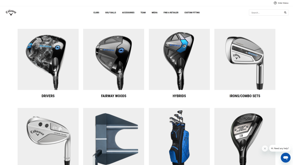 screenshot of the Callaway best golf club sets homepage