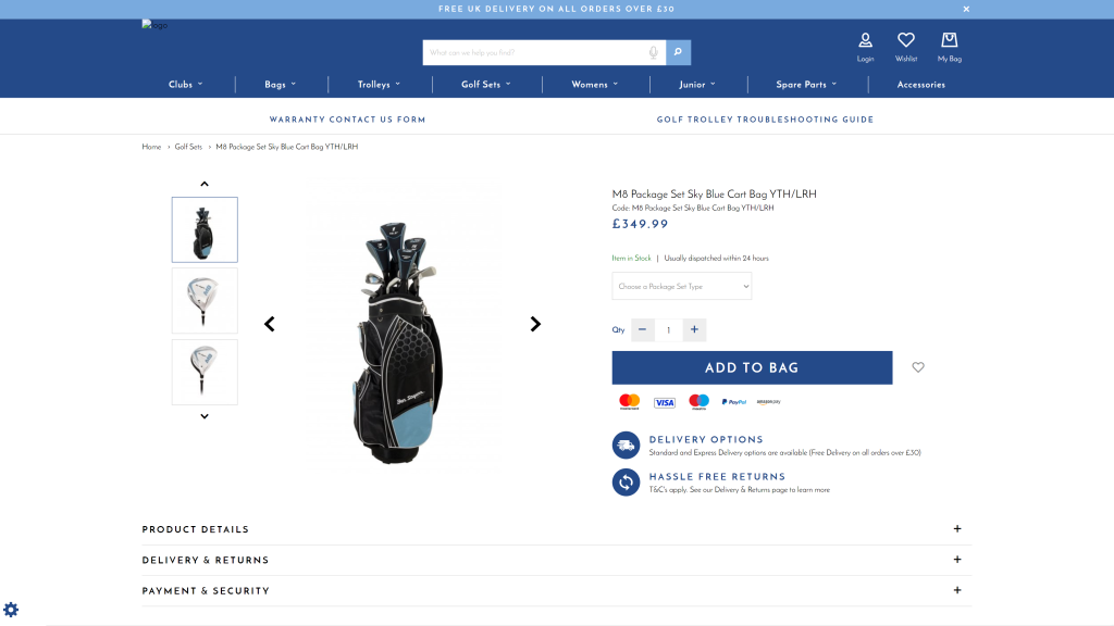 screenshot of the Ben Sayers Ladies M8 Package Set best golf clubs for ladies homepage
