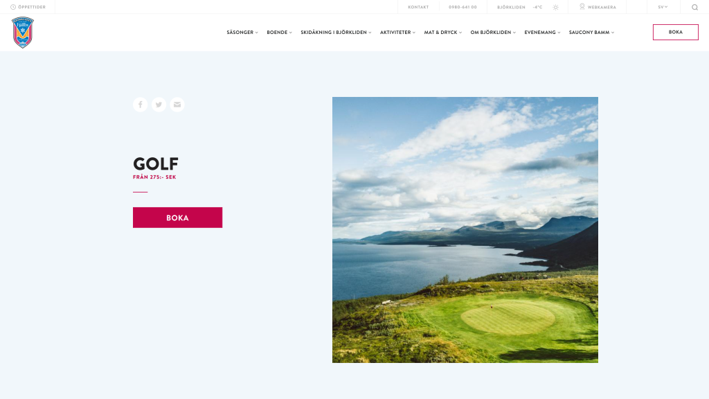 screenshot of the Björkliden Golf Course best golf courses in the world homepage