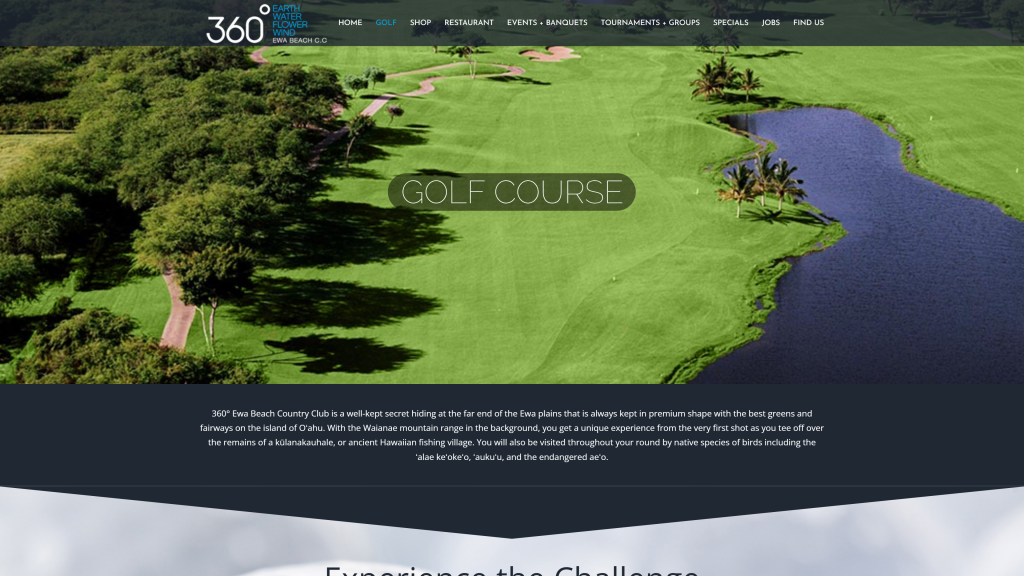 screenshot of the Ewa Beach Golf Club homepage