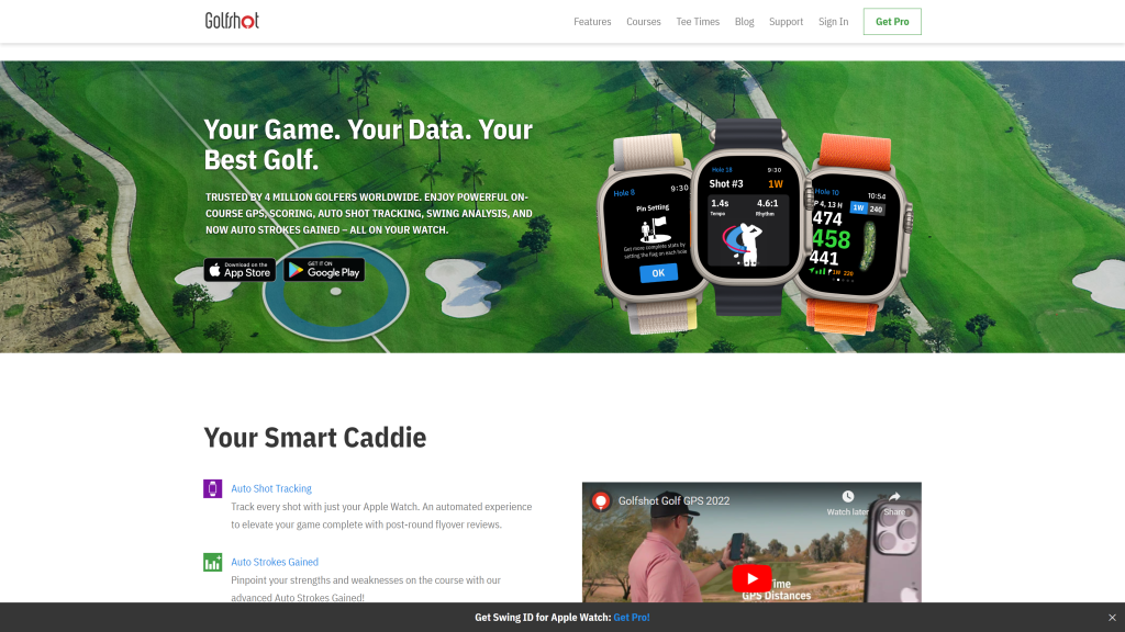 screenshot of the Golfshot homepage