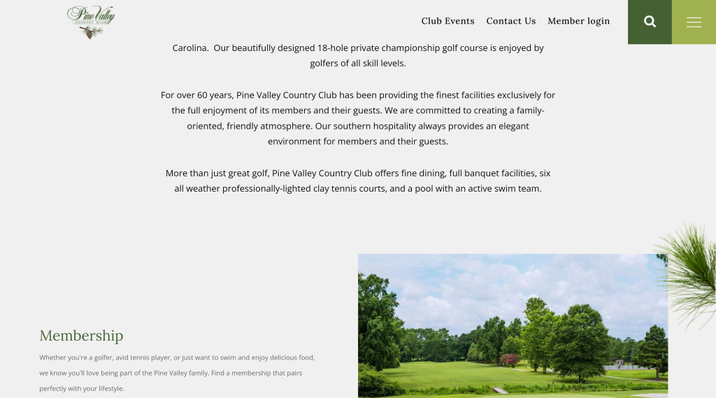 screenshot of the Pine Valley Country Club best golf courses in the us homepage