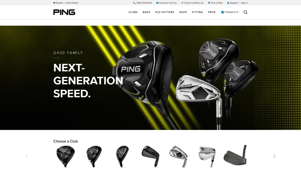 screenshot of the Ping best golf club sets homepage