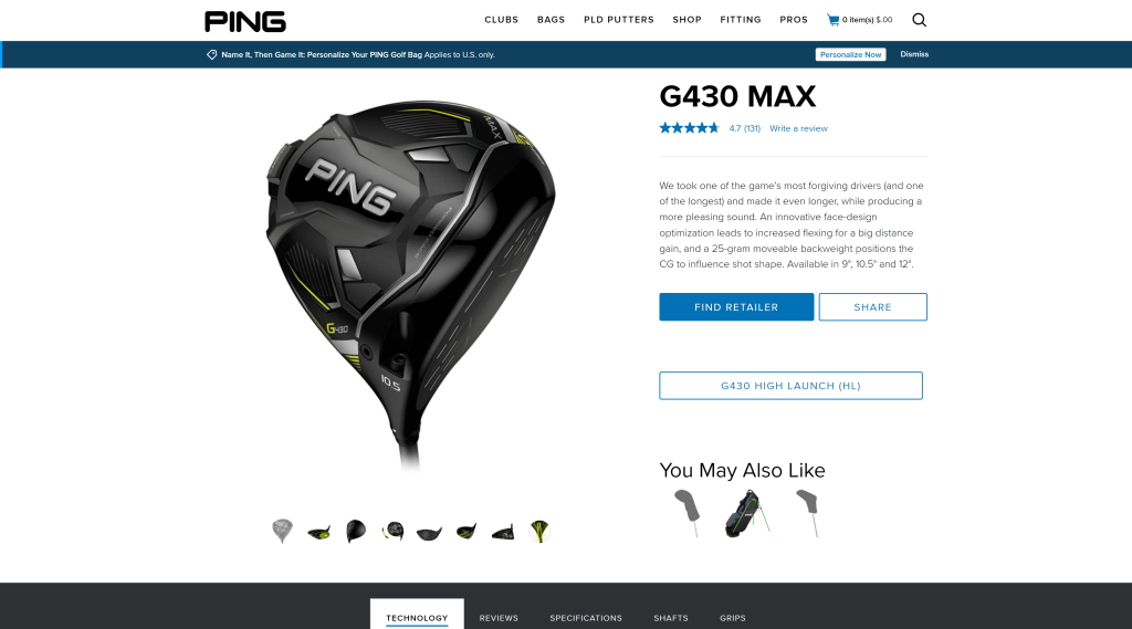 screenshot of the Ping G430 Max Driver homepage