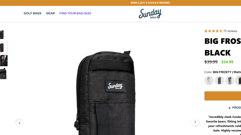 screenshot of the Sunday Golf Beer Sleeve Cooler best golf accessories homepage