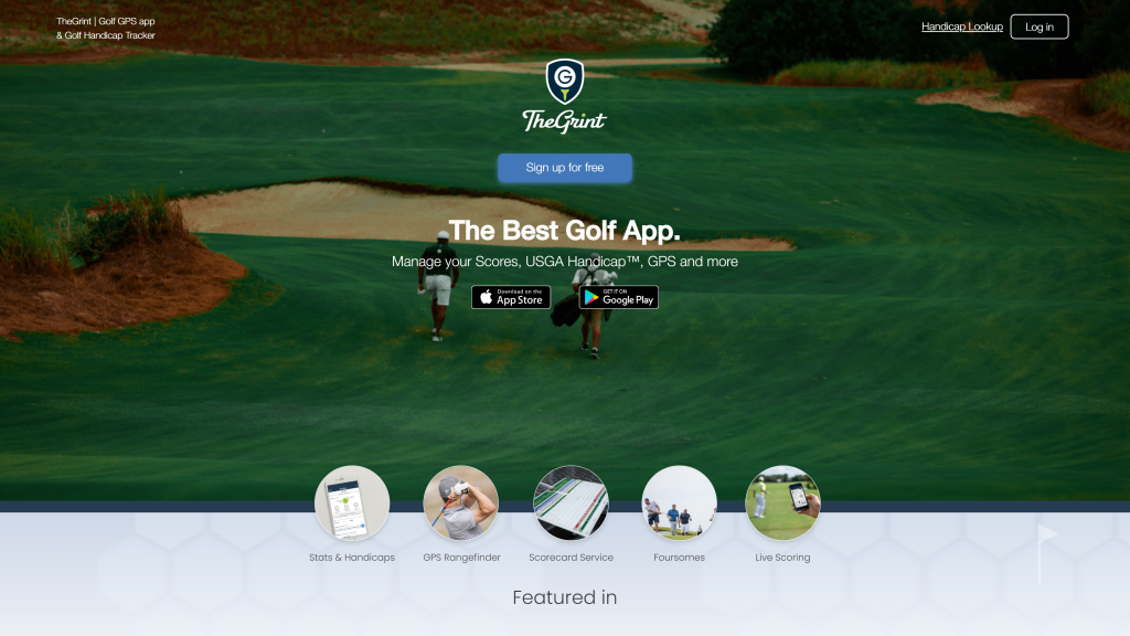screenshot of the Grint best golf app for apple watch homepage