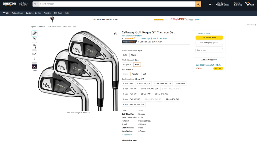 screenshot of the Callaway Rogue ST Max homepage
