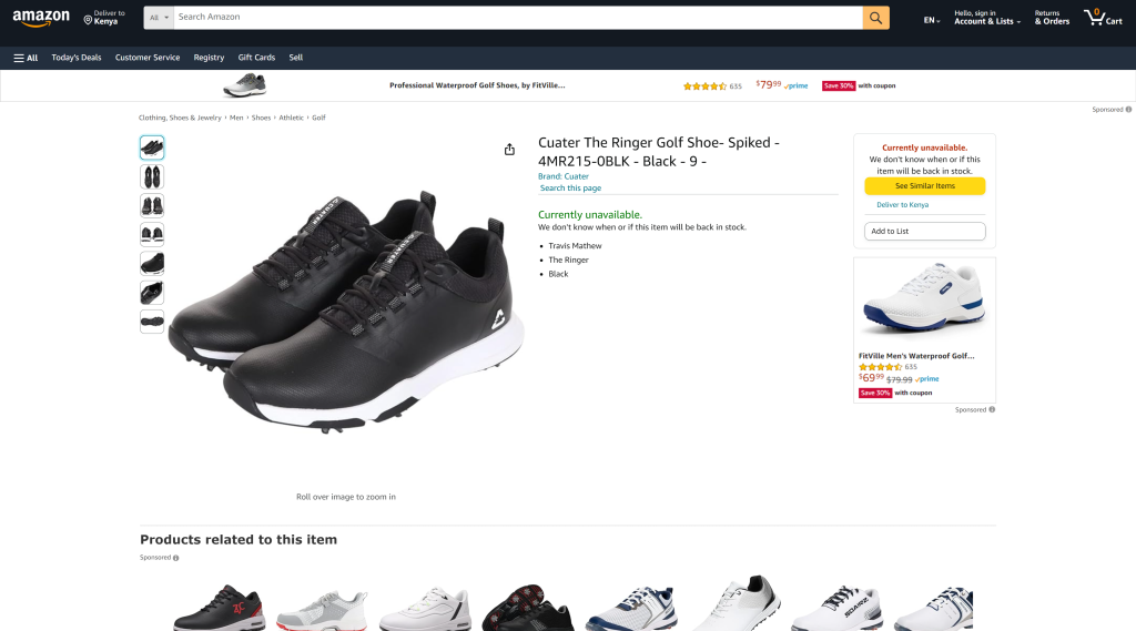 screenshot of the Cuater The Ringer best shoes for golf homepage