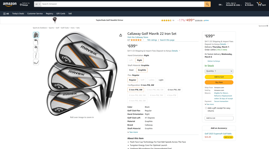 screenshot of the Callaway Mavrik 22