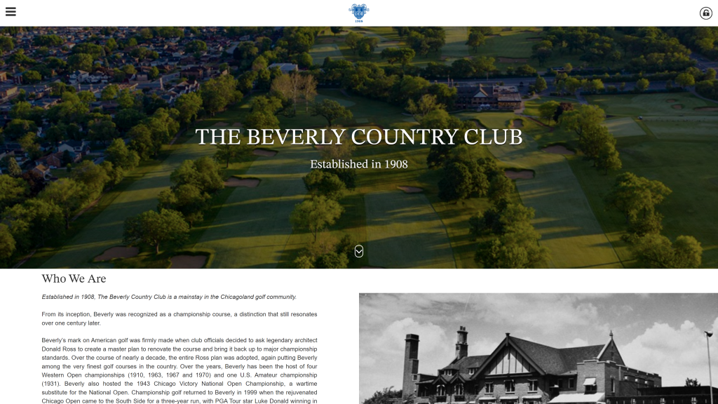 screenshot of the Beverly Country Club chicago golf courses homepage