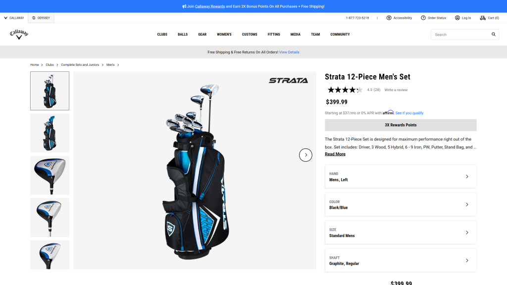 screenshot of the Strata Men’s Golf Package Set homepage