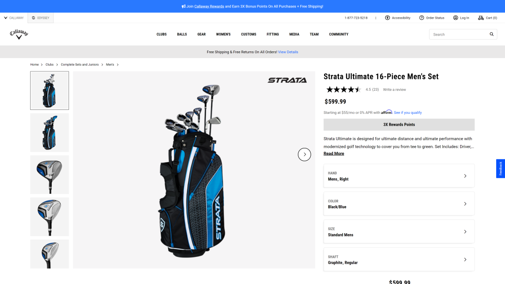 screenshot of the Callaway Strata Ultimate best golf clubs for men homepage