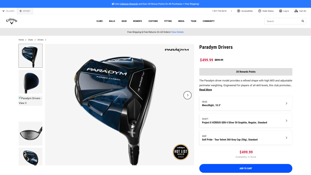 screenshot of the Callaway Paradym Driver best golf drivers homepage