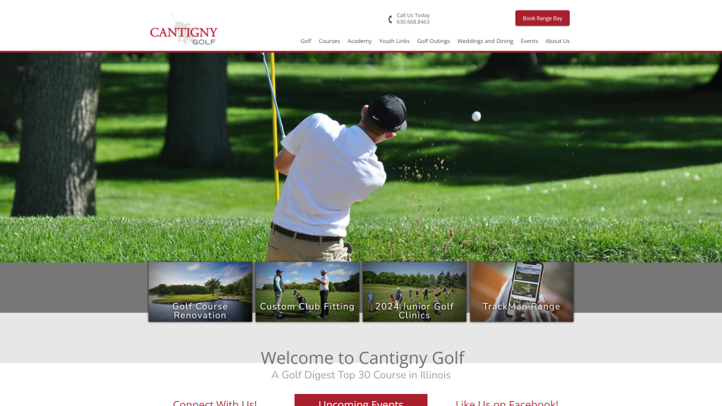 screenshot of the Cantigny Golf Course chicago golf courses homepage