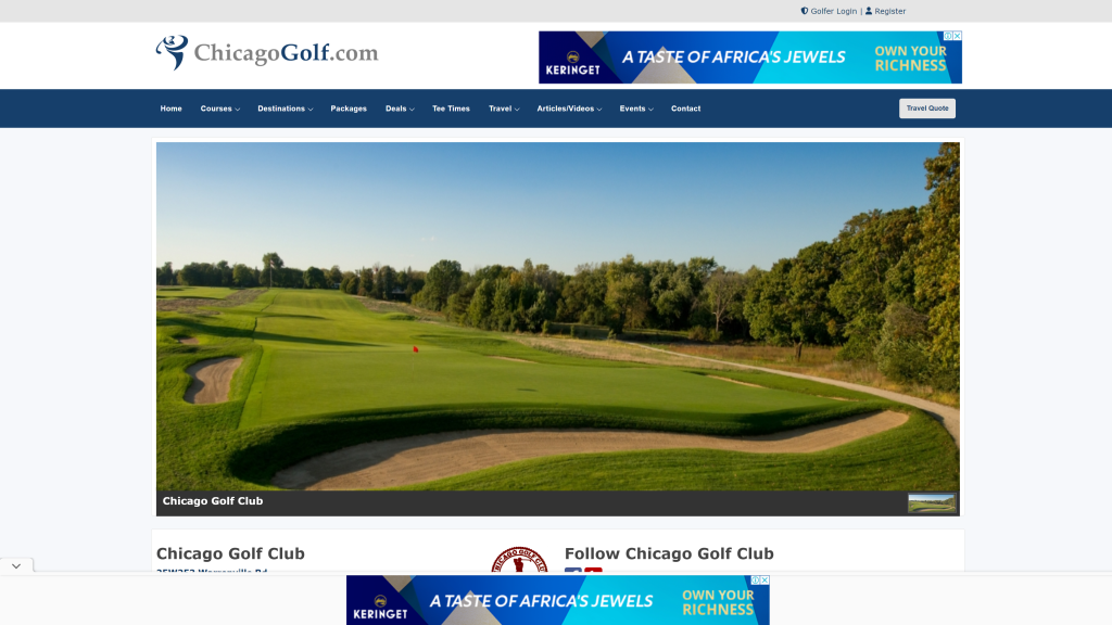 screenshot of the Chicago Golf Club homepage