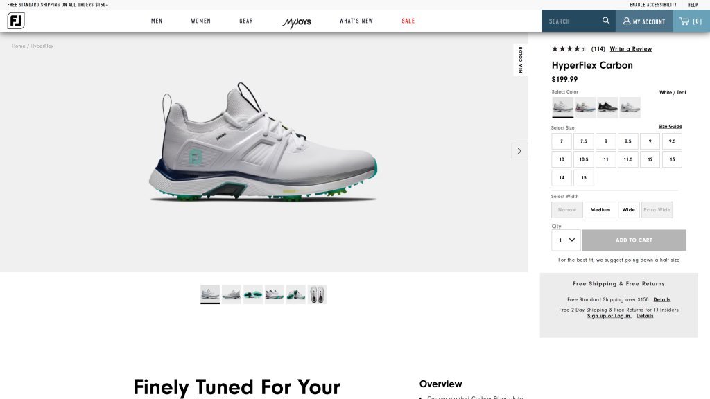 screenshot of the FootJoy HyperFlex Carbon  best shoes for golf homepage