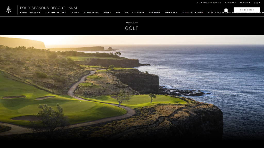 screenshot of the Manele Golf Course homepage