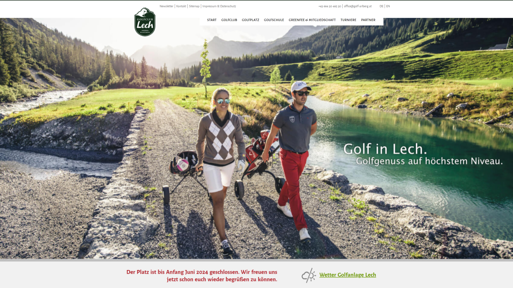 screenshot of the Golf Lech homepage