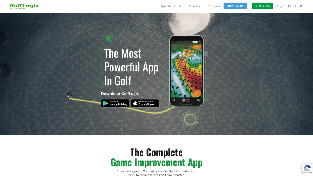 screenshot of the GolfLogix homepage
