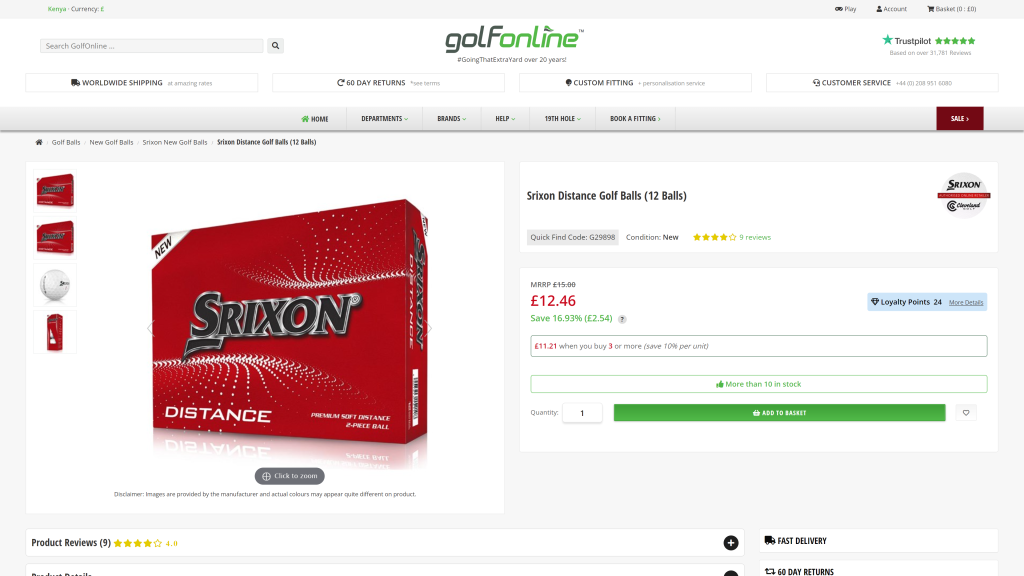 screenshot of the Srixon Distance Golf Ball best golf balls for high handicappers homepage