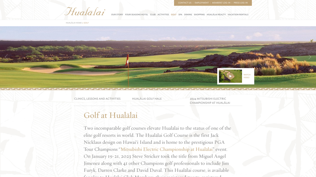 screenshot of the Hualalai Resort homepage