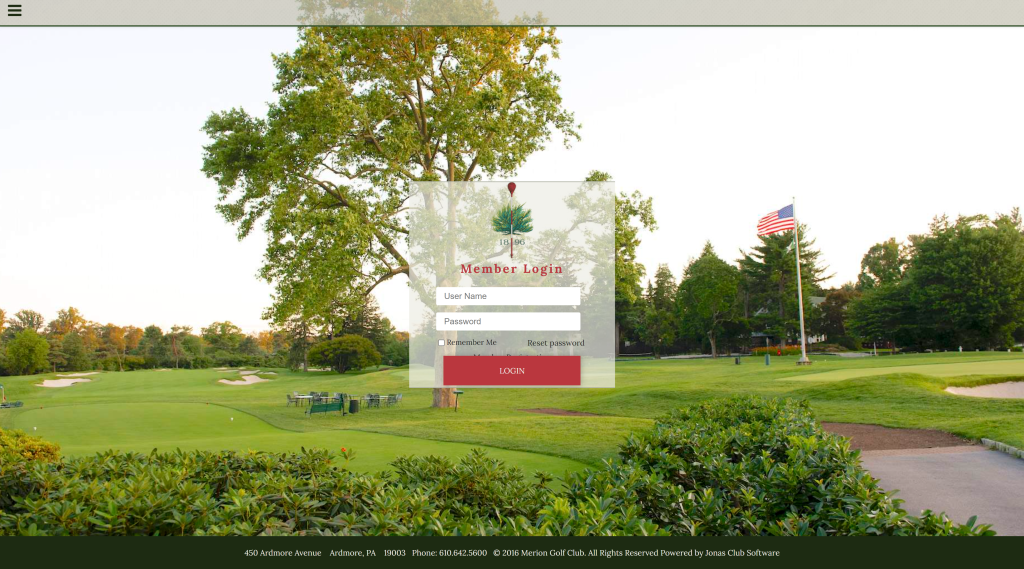 screenshot of the Merion Golf Club homepage