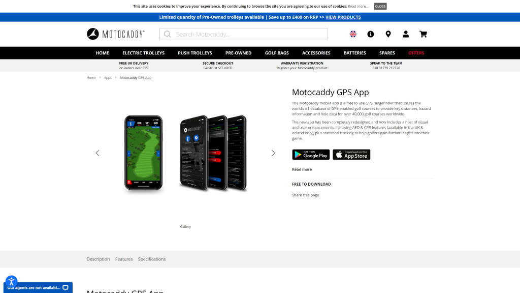 screenshot of the Motocaddy GPS best golf app homepage
