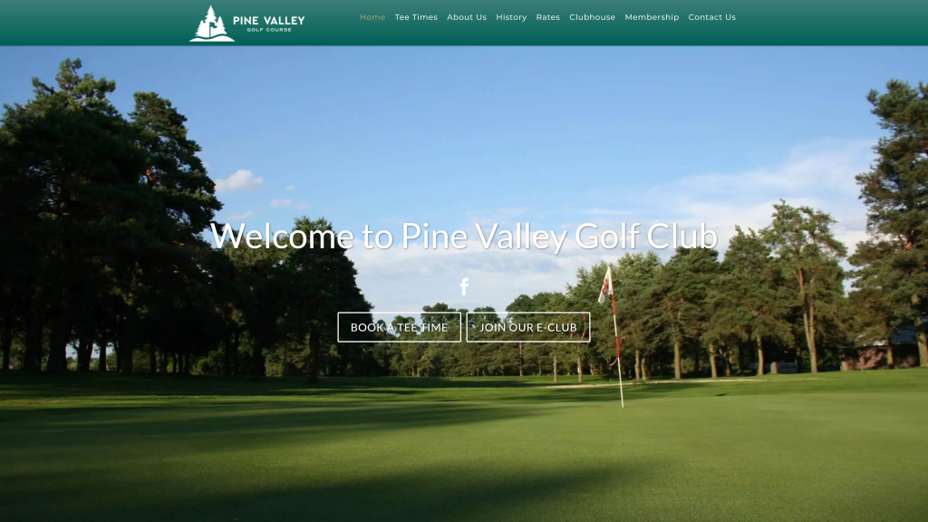screenshot of the Pine Valley Golf Club homepage