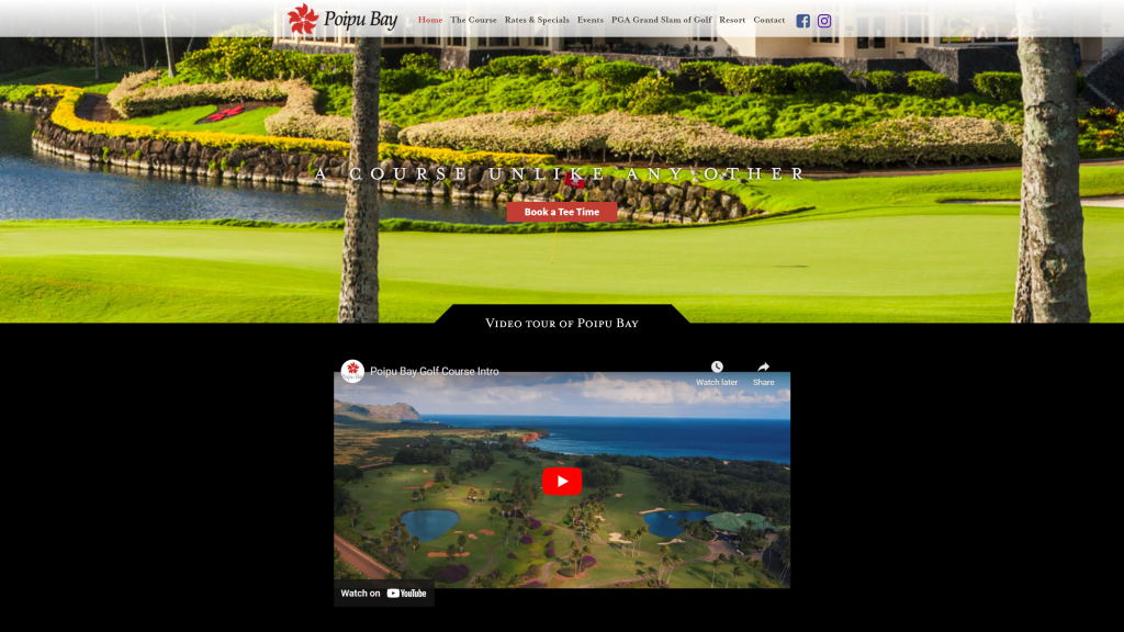 screenshot of the Poipu Bay Golf Course homepage