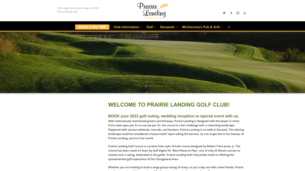 screenshot of the Prairie Landing homepage