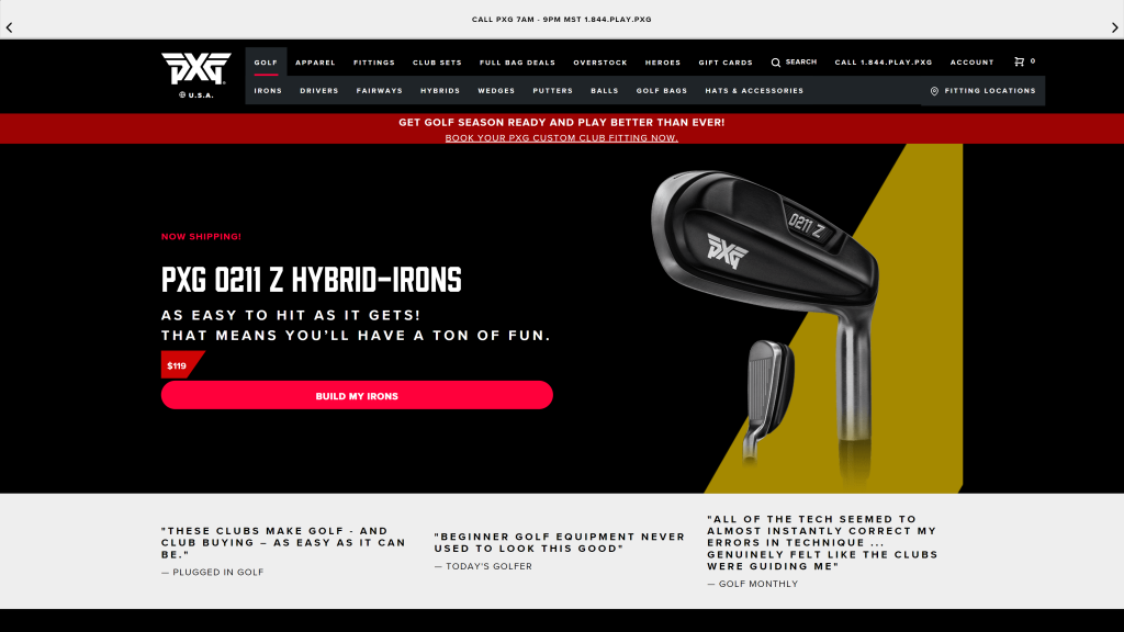 screenshot of the Wilson Prostaff SGI Package Set homepage