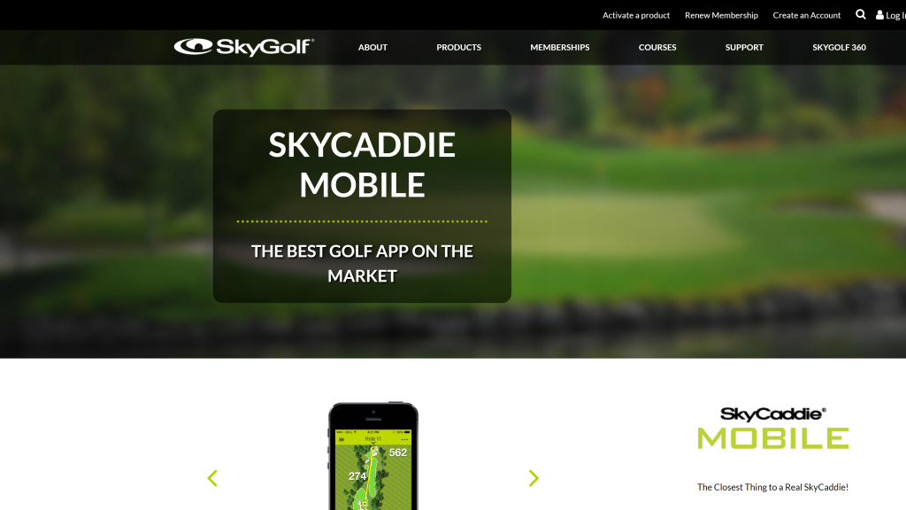 screenshot of the SkyCaddie best golf app homepage