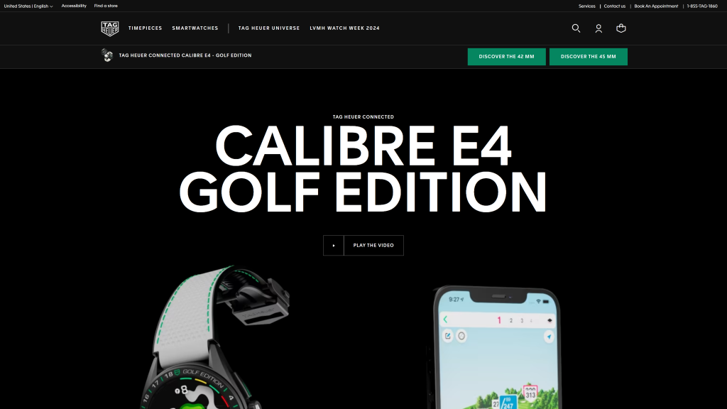 screenshot of the TAG Heuer Connected Calibre E4 Golf Edition Watch homepage