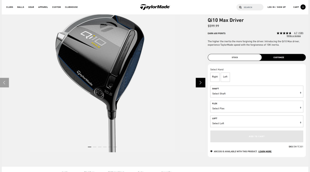 screenshot of the TAYLORMADE QI10 Max Driver best golf driver for beginners homepage