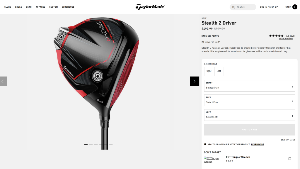 screenshot of the TaylorMade Stealth 2 Driver homepage