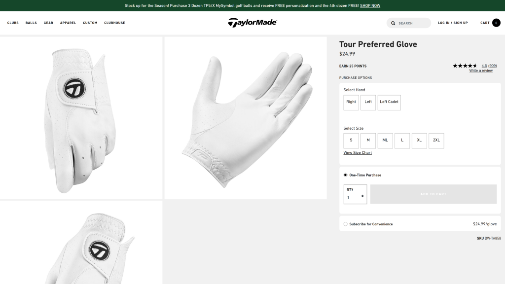 screenshot of the TaylorMade Tour Preferred homepage