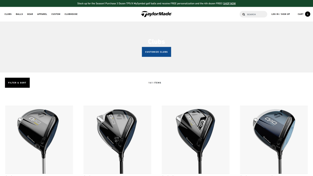 screenshot of the TaylorMade homepage