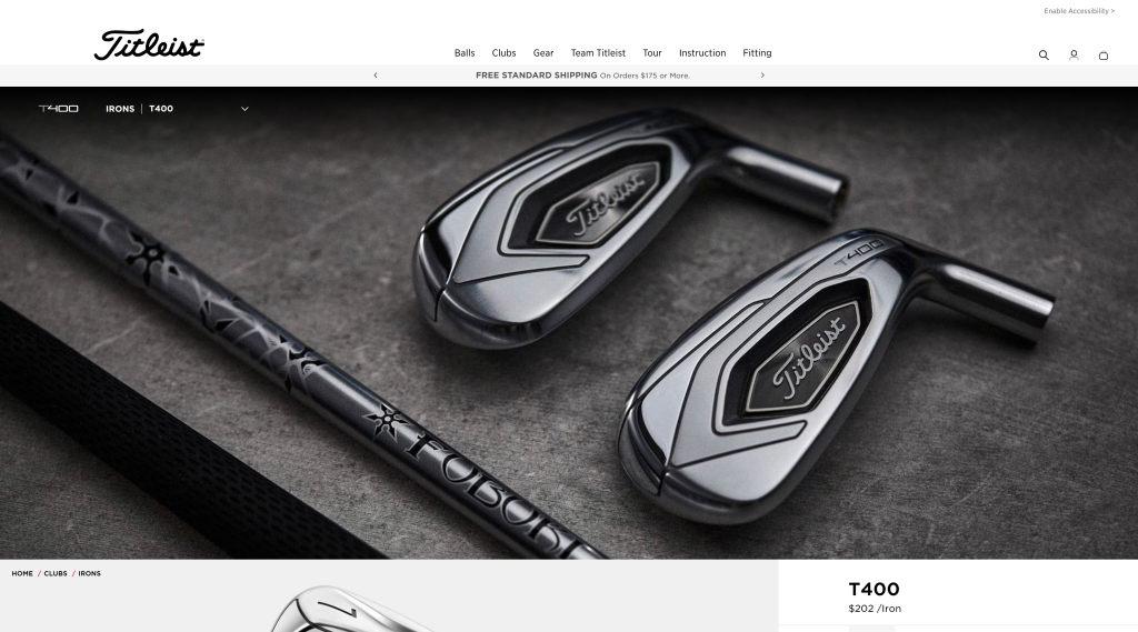 screenshot of the Titleist T400 Irons homepage