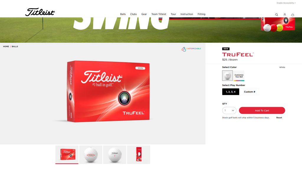 screenshot of the Titleist Truefeel 2022 Golf Ball best golf balls for high handicappers homepage