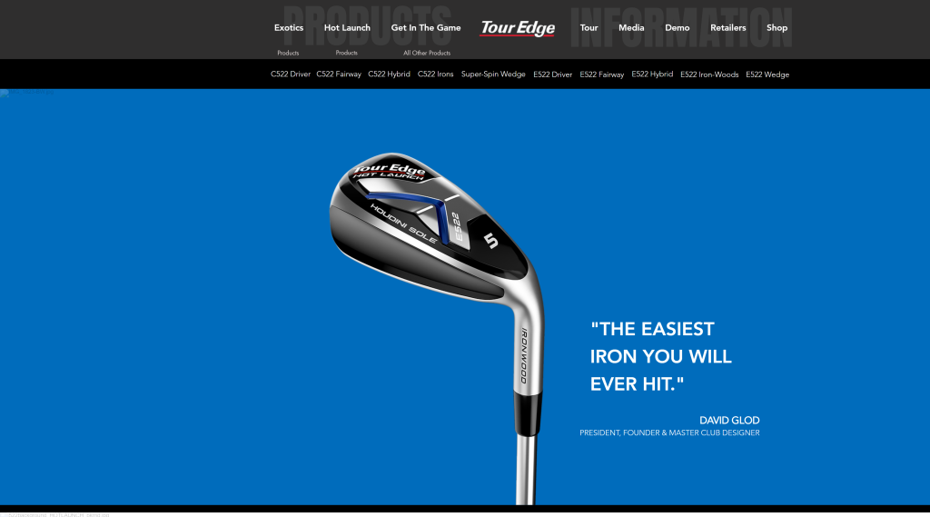 screenshot of the Tour Edge Hot Launch E522 homepage