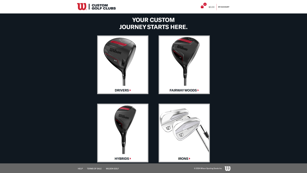 screenshot of the Wilson Staff best golf club sets homepage