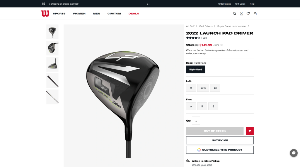 screenshot of the Wilson Launch Pad 2022 Driver best golf driver for beginners homepage