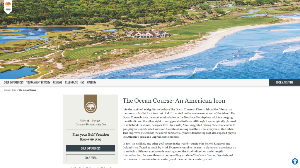 screenshot image of Kiawah Island Ocean Course homepage