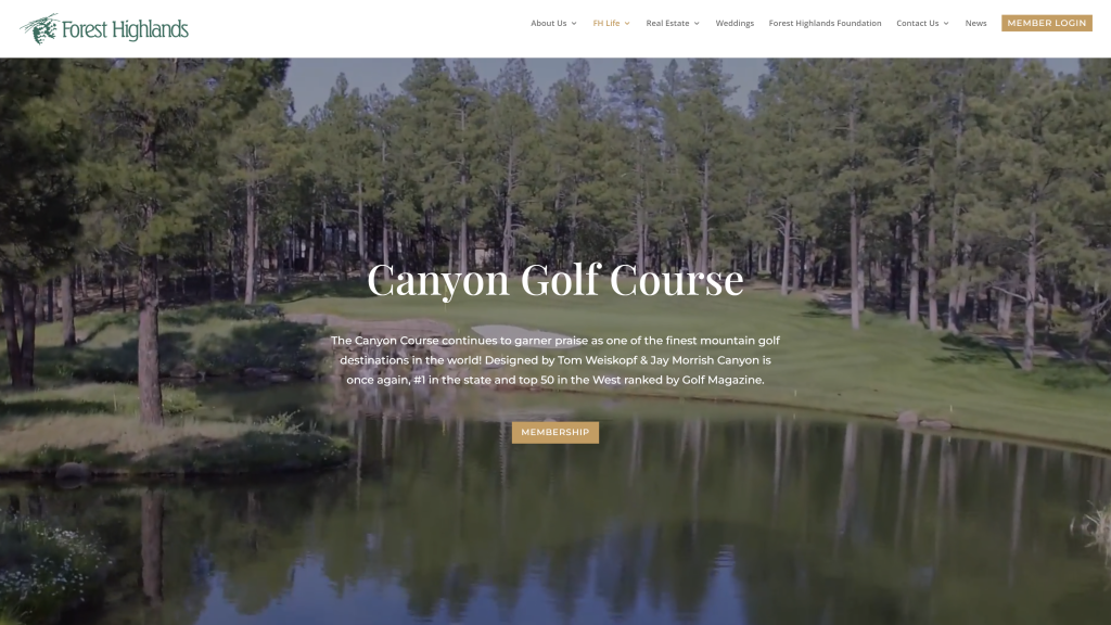 screenshot of the Forest Highlands Golf Club: Canyon homepage