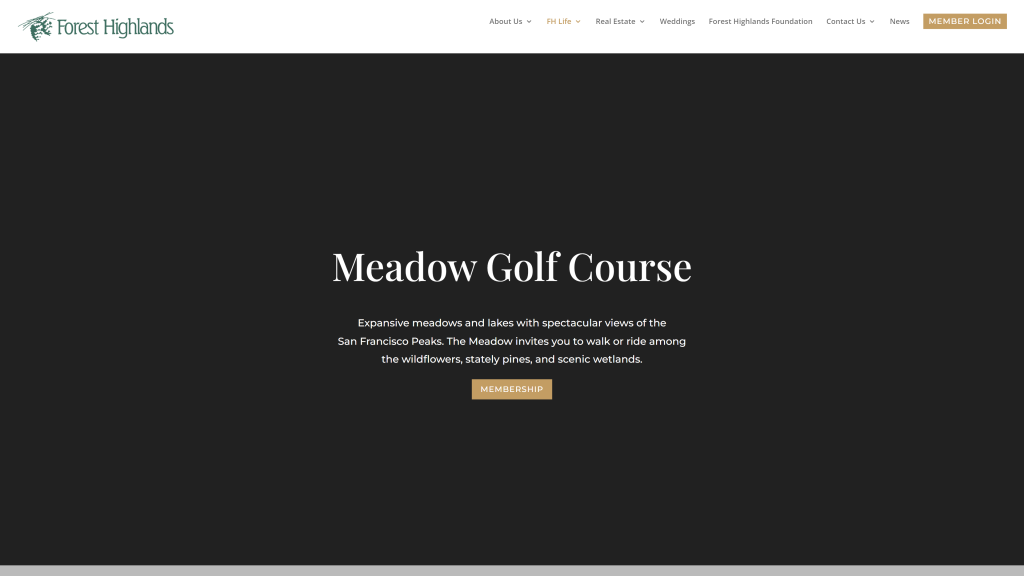 screenshot of the Forest Highlands Golf Club: Meadow best golf course in arizona homepage