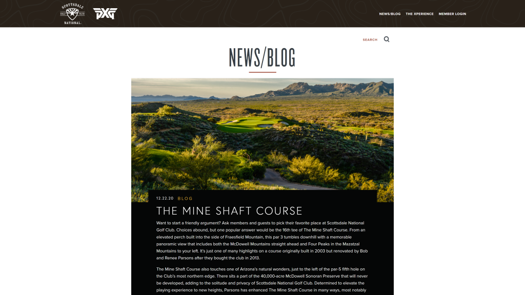 screenshot of the Scottsdale National Golf Club: Mineshaft homepage