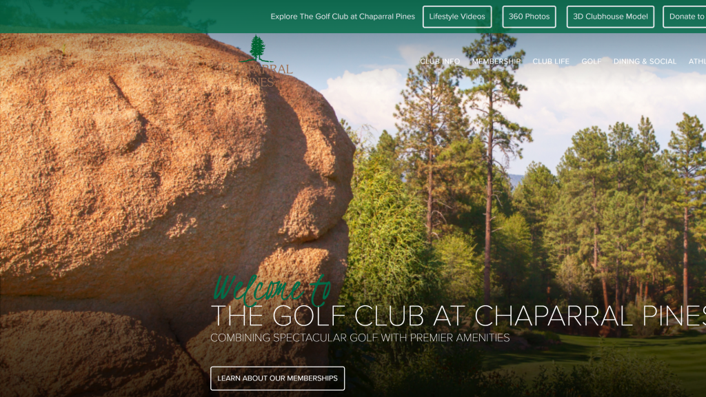 screenshot of the Chaparral Pines homepage