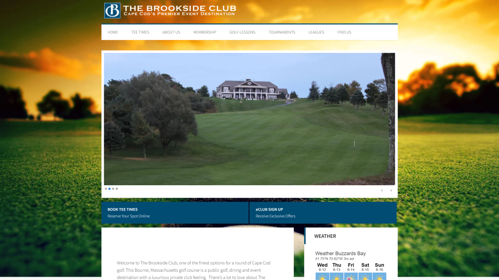 screenshot of the The Brookside Club nicest golf courses in massachusetts homepage