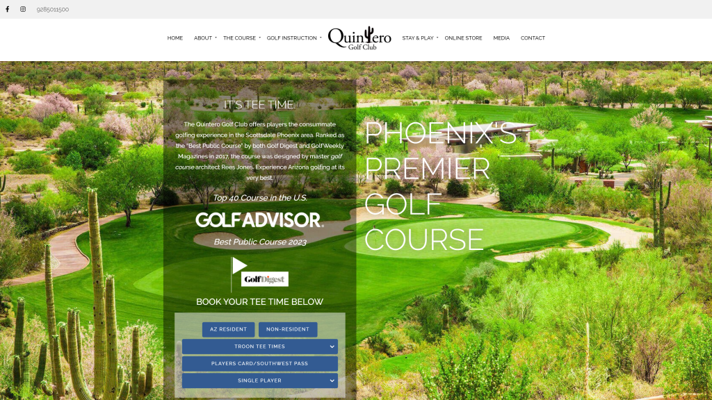 screenshot of the Quintero Golf Club homepage