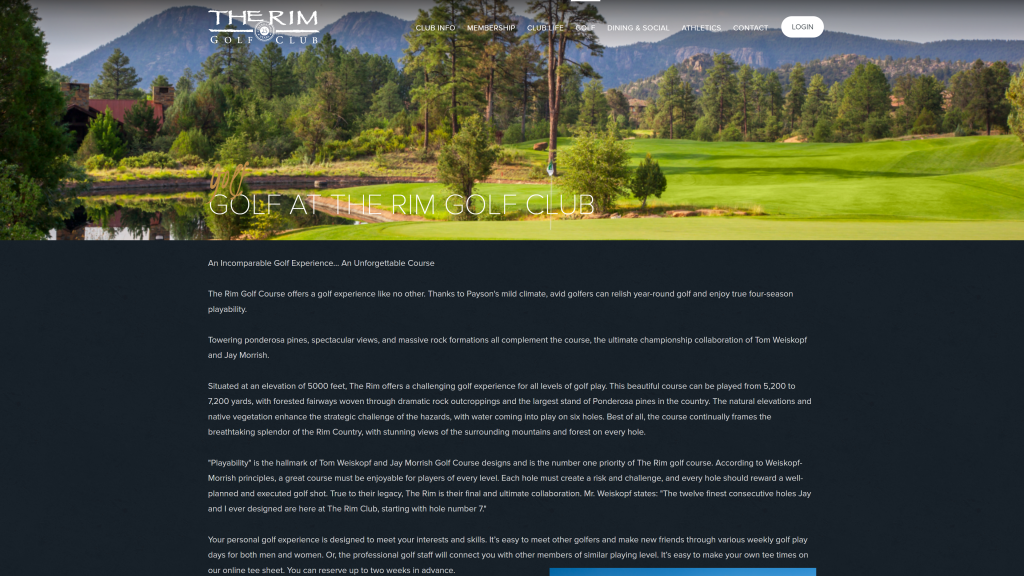 screenshot of the The Rim Golf Club best golf course in arizona homepage